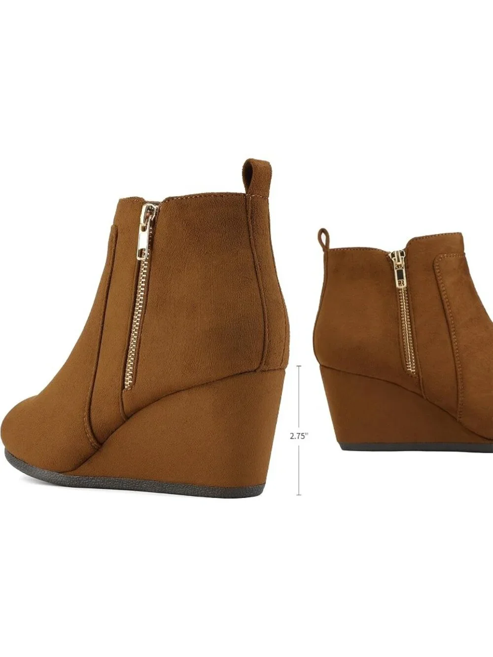 Women's Tan Faux Suede Cushioned Insole Fashion Wedges Casual Ankle Boots